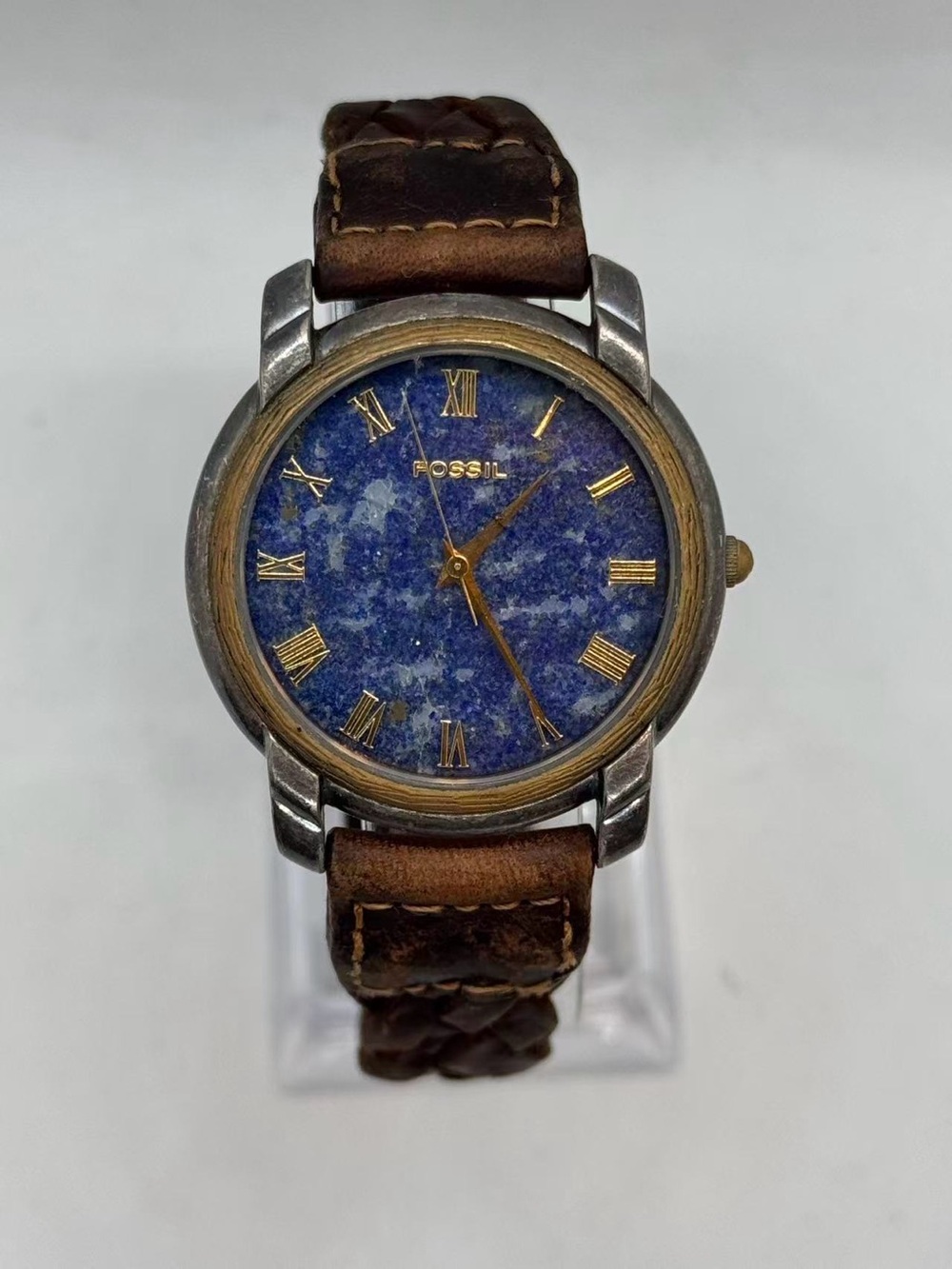 Vintage Fossil Women’s Quartz Watch 34mm Blue Dial Gold Tone New Battery Runs